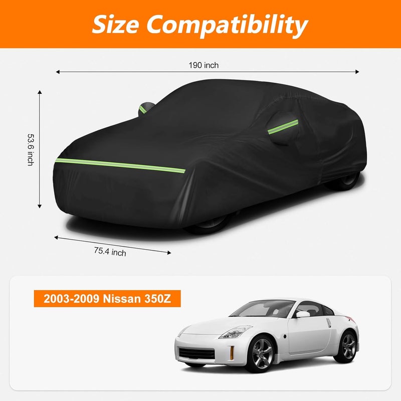 BIGACOVER Car Cover Waterproof for 2003-2009 Nissan 350Z, Waterproof 210D Oxford Cloth and Cotton Cover Outdoor Full Car Covers with Zipper Windproof Heavy Duty All Weather with Wind, Sun, UV and Dust Protectio - Image 2